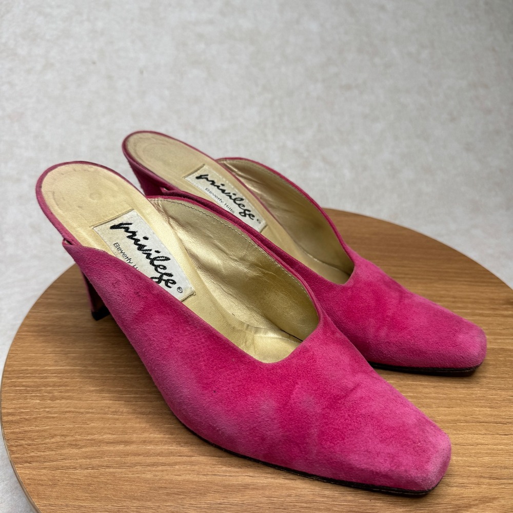 Privilege Beverly Hills Hot Pink Suede Leather‎ Pointed Toe Heels Mules 6.5 VTG